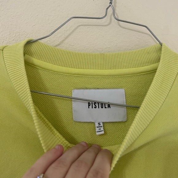 Pistola Kirsten Shoulder Pad Sweatshirt Citron Yellow Neon Women’s Sz Small Crew - Picture 9 of 13